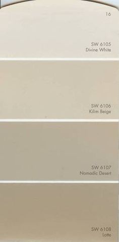 four shades of neutral paint on a white background, each with different colors and sizes