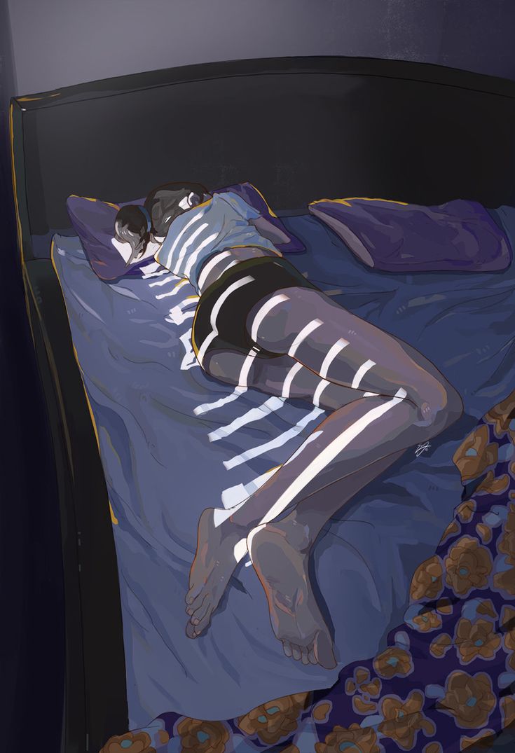 a painting of a person laying in bed