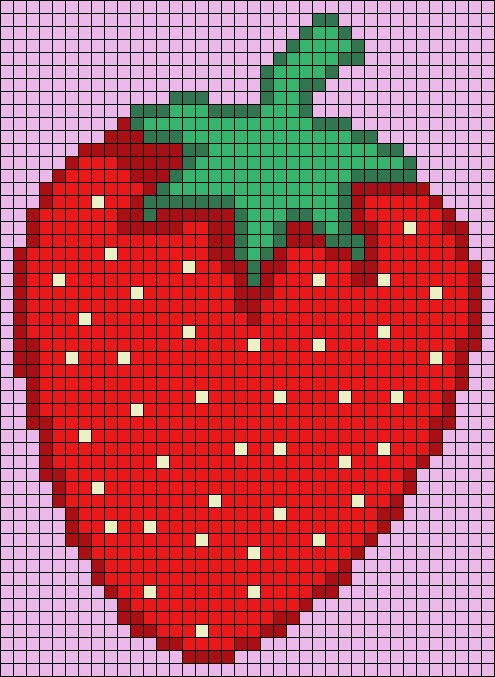 a cross stitch pattern with a red strawberry