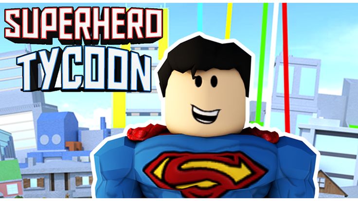 an animated image of a man in a superman suit with the words super hero tycoon