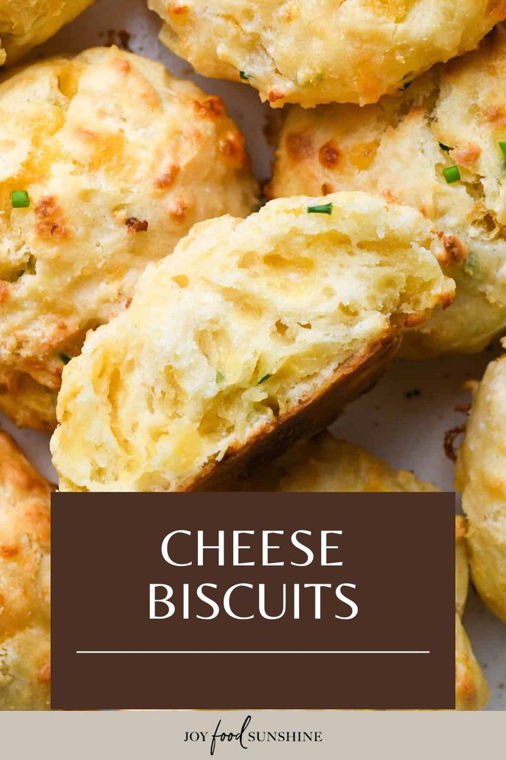 cheesy biscuits with text overlay that reads, cheese biscuits