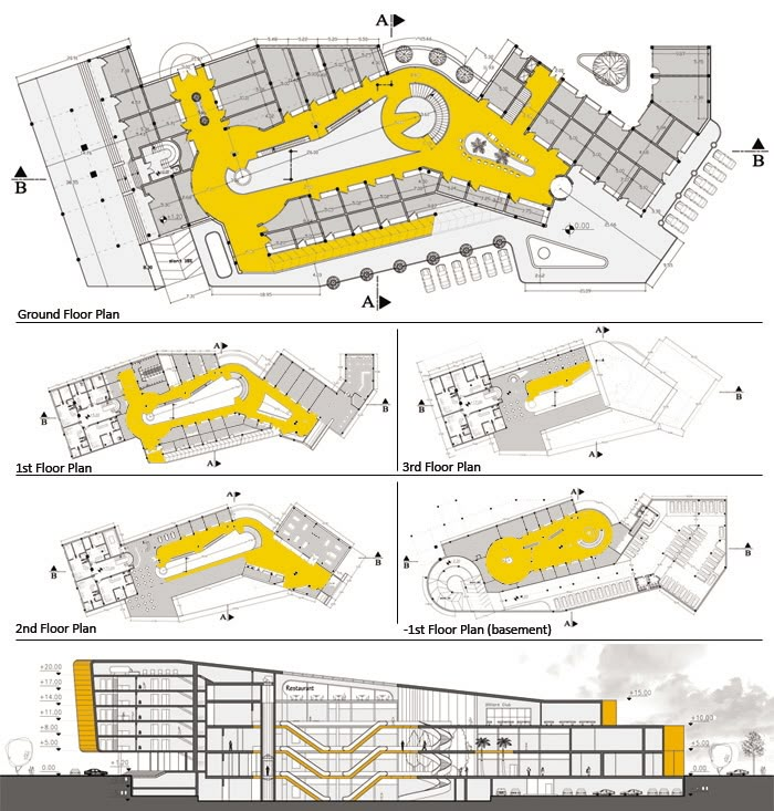 an architectural diagram shows the various sections of a building and how they are connected to each other