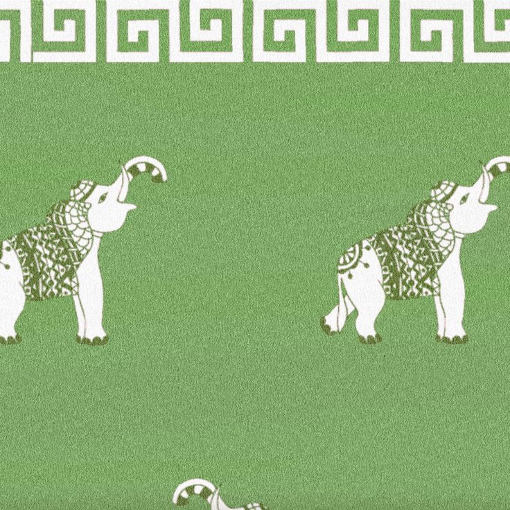 two elephants are standing in the middle of a green field with white greek border around them