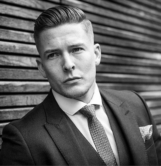 Slicked Back and Side Part Prohibition Haircut, Dapper Haircut, Professional Hairstyles For Men, Gentleman Haircut, Undercut Hairstyle, Professional Haircut, Business Party, Slicked Back Hair, Corte De Cabelo Masculino