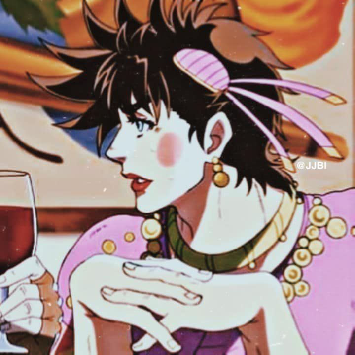 an anime character holding a glass of wine