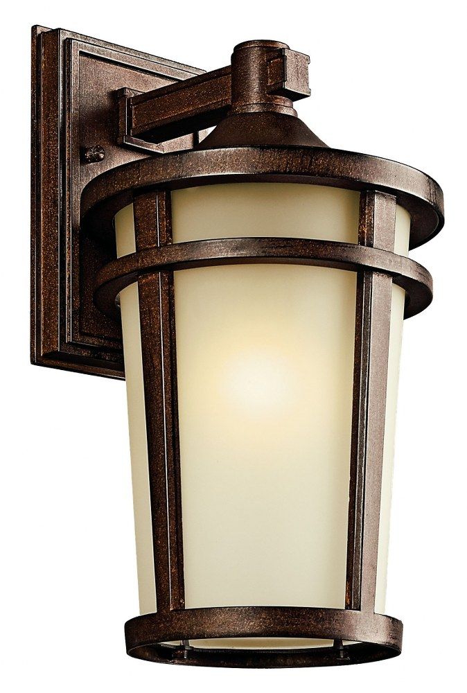 an outdoor wall light with a white glass shade