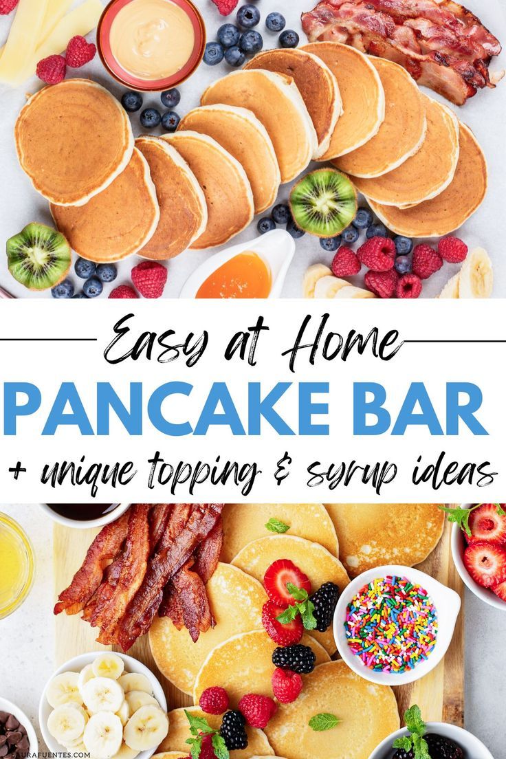 easy at home pancake bar for brunch Breakfast Bar Buffet, Pancakes Brunch Ideas, Brunch Ideas For Work Party, Pancake Waffle Bar, Breakfast Birthday Party For Adults, Pancake Buffet Ideas, Brunch Bday Party Ideas, Hot Breakfast Buffet Ideas, Pancake Breakfast Board