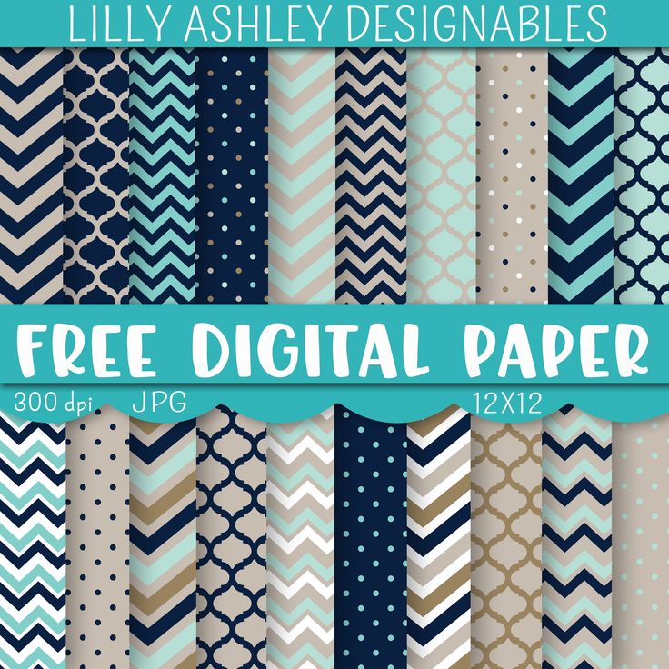 digital paper pack featuring blue, beige and white chevrons with the text lilly ashley designs