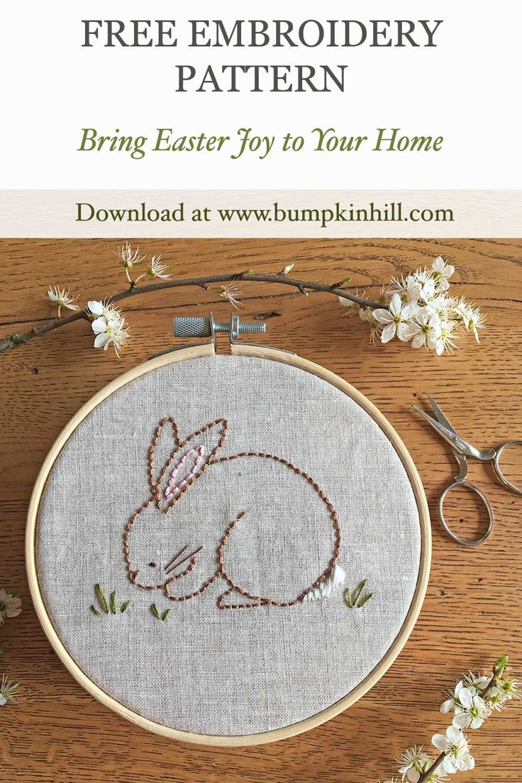 an embroidered bunny is shown with the text, free embroidery pattern bring easter joy to your home