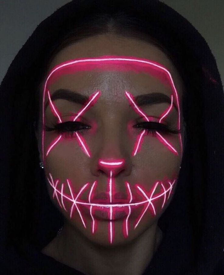 Purgecostume Halloween Girl Makeup, Purgecostume Halloween Diy, Purg Halloween Costumes, Purgecostume Halloween Girl, Neon Skeleton Makeup, Halloween Make Up Ideas Easy, Purgecostume Halloween Makeup, Neon Halloween Makeup, Haloween Mackup Ideas