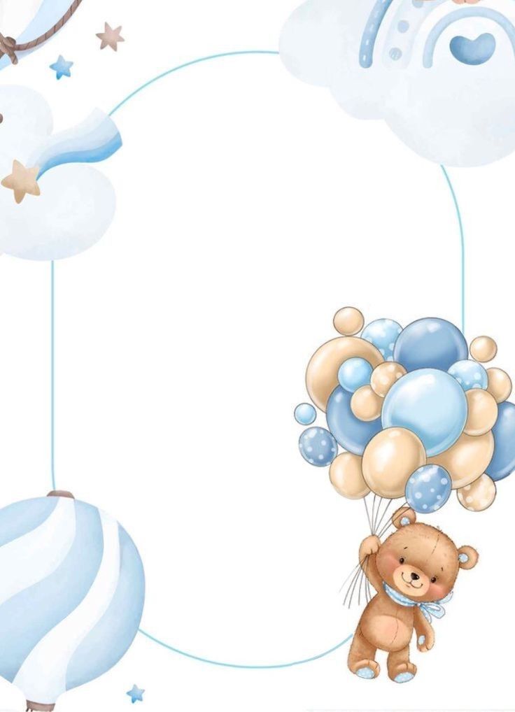 a teddy bear holding balloons in the air