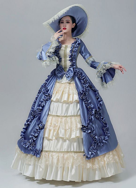 Women Christmas Carnival Masquerade Blue Dress Victorian Reenactment Costumes     Condition: Brand New   Color:Blue   Material: This dress made of High Quality Satins,Lace, soft,smooth and comfortable to wear   Sleeve Length: Long Flare Sleeve   Dresses Length:Floor-Length   Neckline: amp;nbsp; Square Collar   Decoration: Ruffles + Lace   Package Includes: Dress     The length of skirt about 45 inches (114 cm) long from waist to hem regardless of size. This dress is pictured with a 6-hoop skirt British Queen Dress, Victorian Princess Costume, Victorian Hoop Skirt Dress, Victorian Women Dress, People In Dresses Reference, Victorian Ball Gowns Blue, Dresses From 1800s, Victorian Royalty Dress, Long Victorian Dress