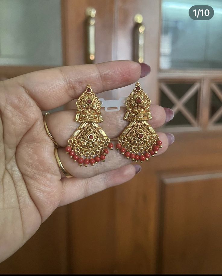 Earrings Gold Indian Buttalu, Gold Earrings Indian Wedding Bridal, Hear Rings Ears Gold, Chandini Earrings Gold, Coral Studs In Gold, Pradhanam Rings, Gold Chandbali Earrings Design, Coral Earrings Gold Indian, Gold Ear Rings Designs