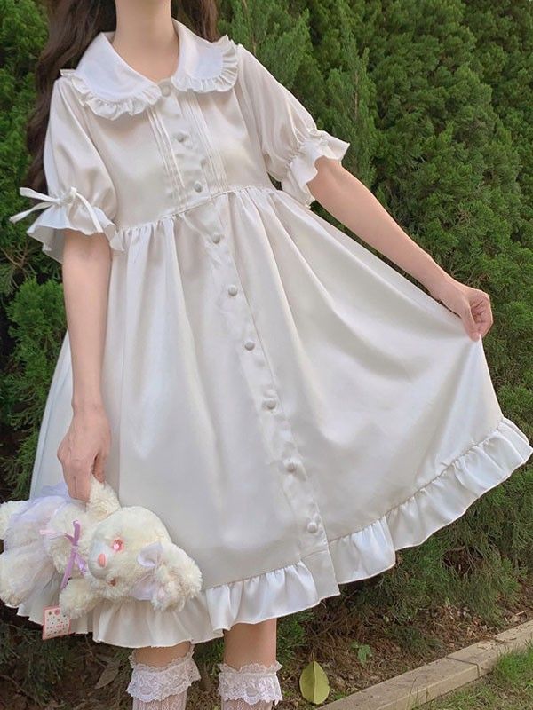 White Dress Women, Dress Preppy, Sleeve Ruffles, Butterfly Sleeve Dress, Style Kawaii, Preppy Dresses, White Short Dress, White Dresses For Women, White Dress Summer