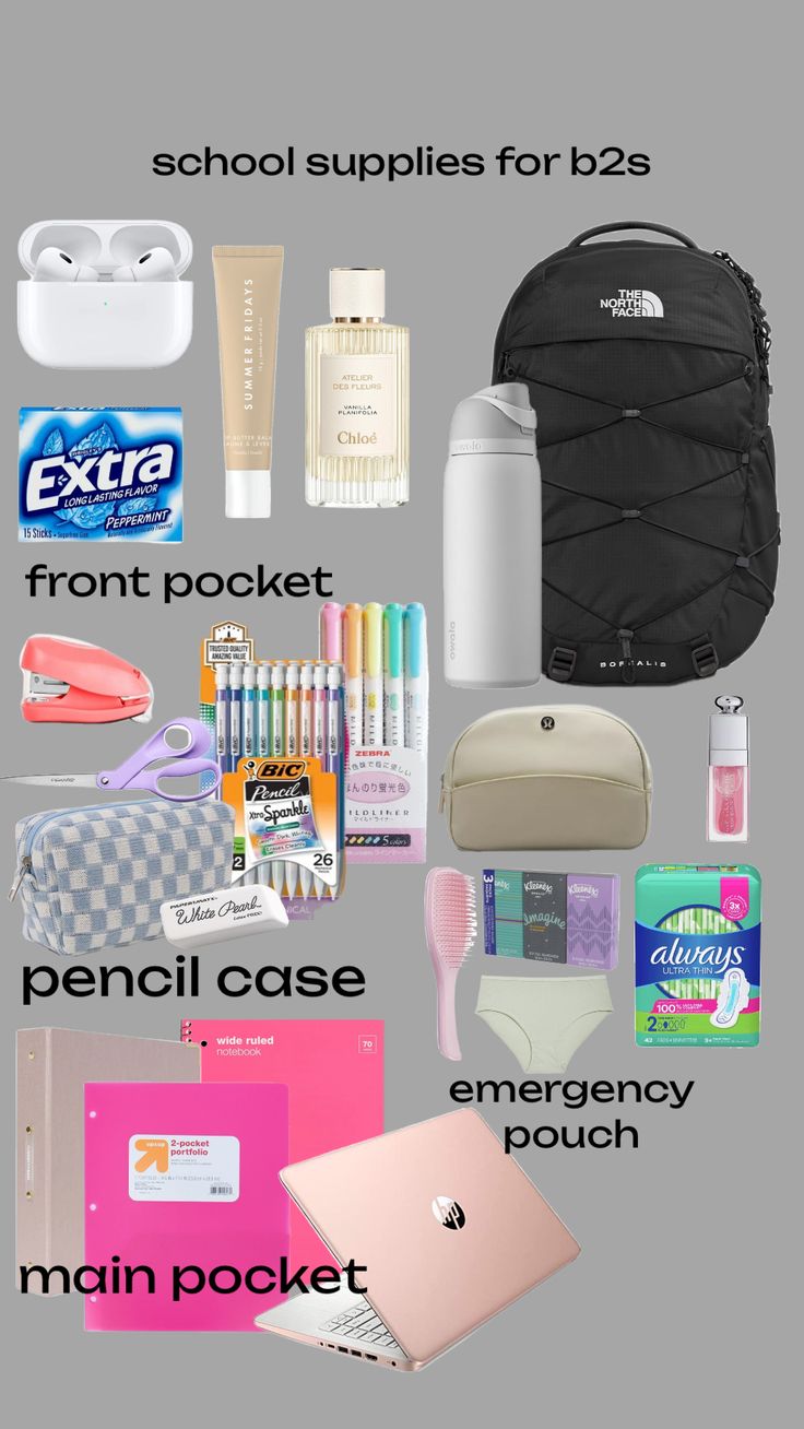 High School Essentials, Middle School Essentials, Road Trip Bag, School Emergency Kit, School Backpack Essentials, Preppy School Supplies, Trip Bag, Pretty School Supplies, Outfit Preppy