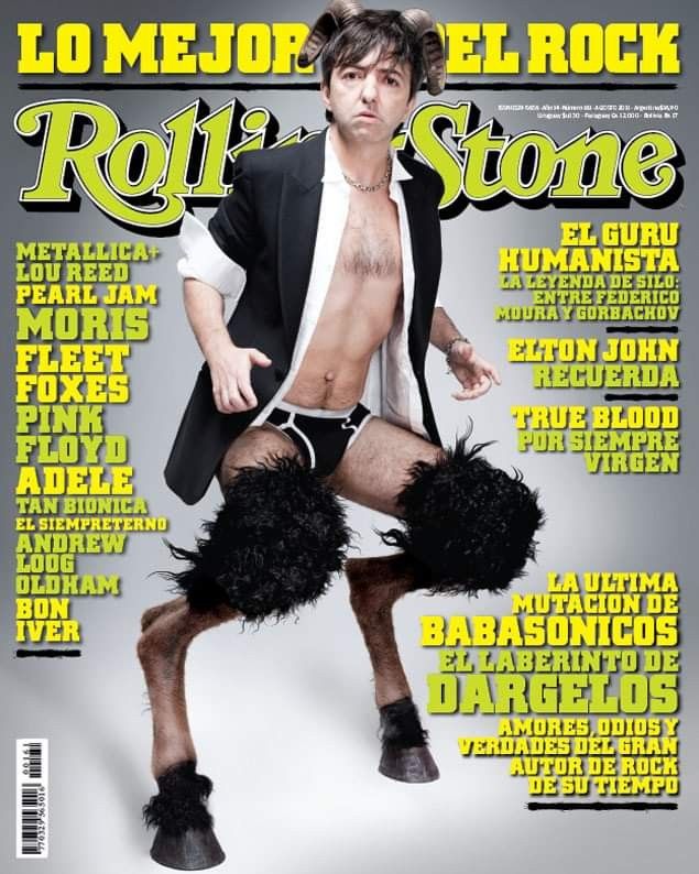 the cover of rolling stone magazine with a shirtless man in black and white outfit