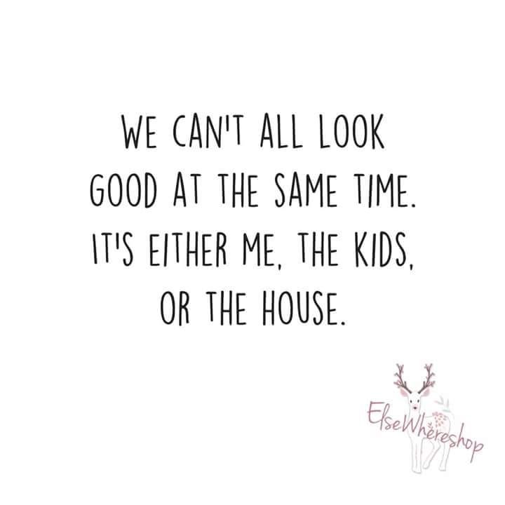 a quote that says we can't all look good at the same time it's either me, the kids or the house