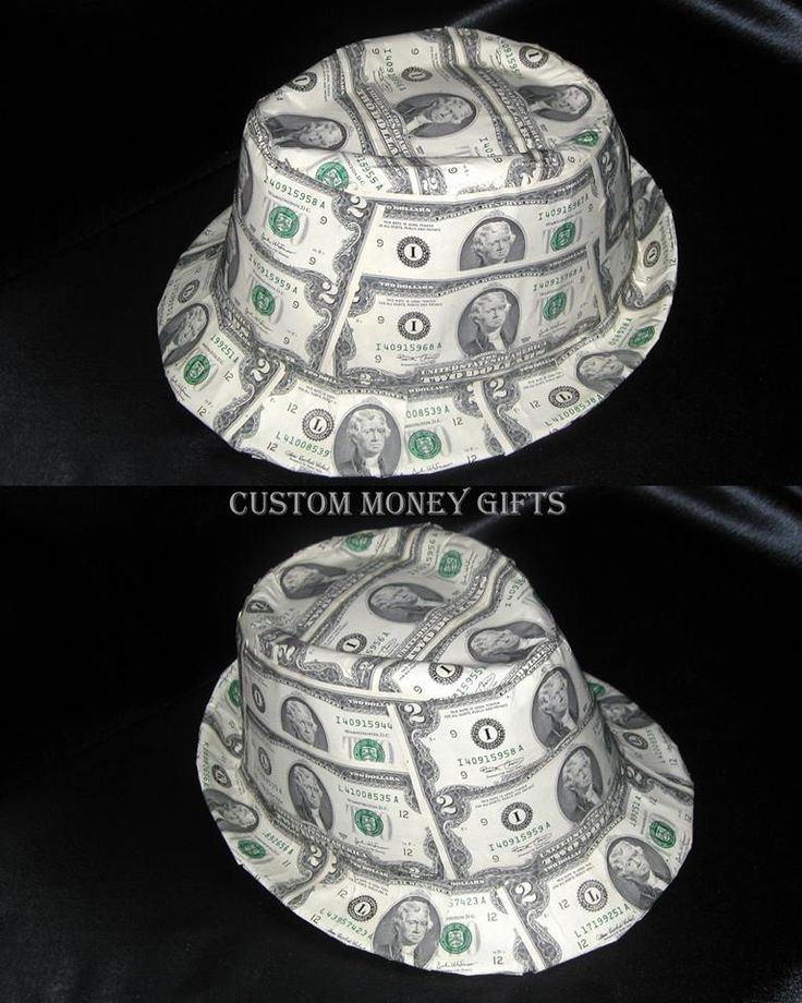 two pictures of money hats with the same design on them