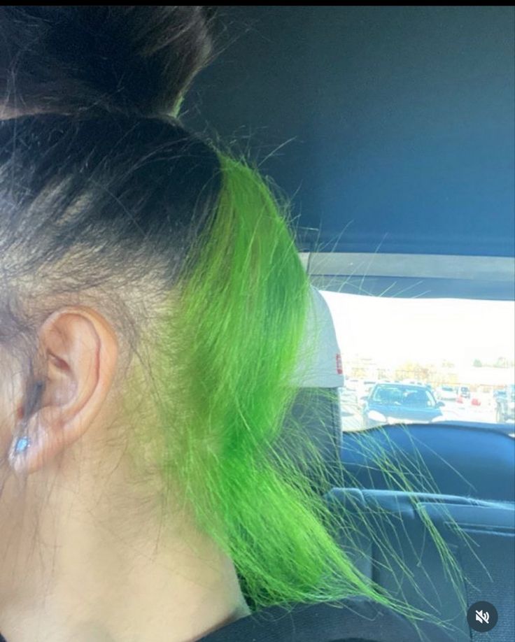 Hair ideas Green Skunk Stripe, Blue Natural Hair, Hair Dye Videos, Peekaboo Hair Colors, Green Hair Dye, Skunk Stripe, V Hair, Natural Hair Bun Styles, Peekaboo Hair