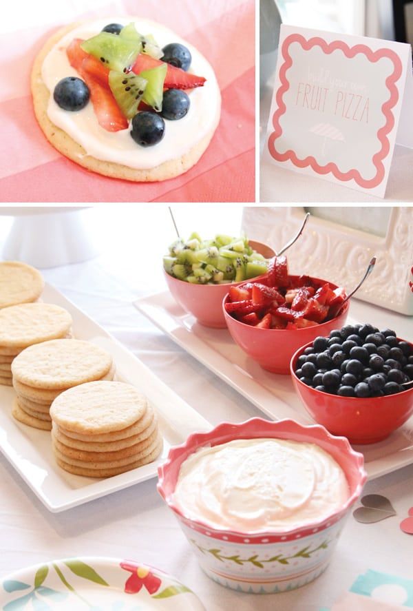 there are pictures of different foods on the table and in bowls with strawberries, blueberries, kiwis