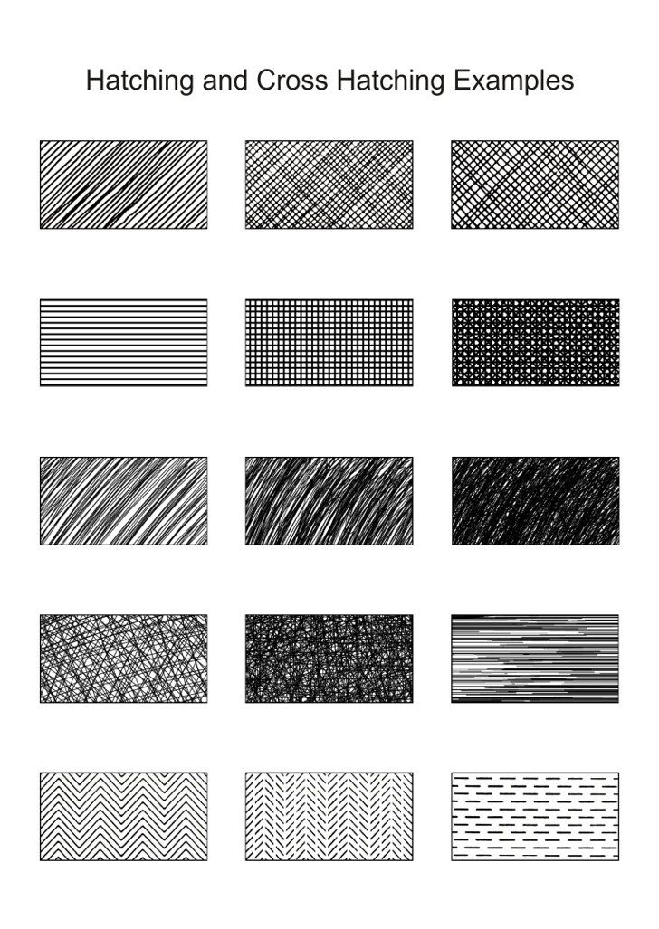 some different lines that have been drawn in the style of hatching and cross hatching examples