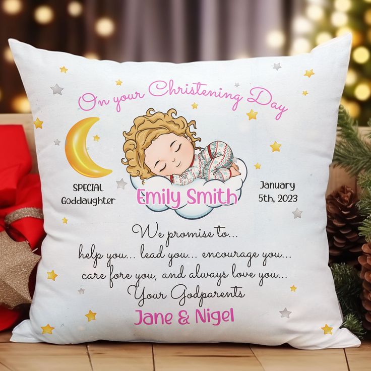 Pillows are the perfect home accents that enhance the look and feel of a place instantly. Our personalized pillows are unique, cozy, and the perfect accessory for your bed or sofa, even an ideal gift as a token of love for your kid on many occasions. The day your baby is christened is so special, keep that memory alive with our Christening Day Personalized Baby Pillow. This pillow will be a special gift for Baptism Day. Personalization is FREE and can be customized completely to fit your needsME Pillow Crafts, Baby Pillow, Personalized Pillow, Memorial Stones, Leather Passport Cover, Baby Pillows, God Parents, Personalized Pillows, Daughter Of God