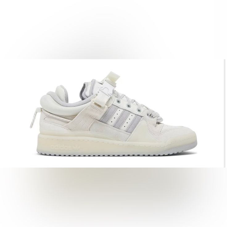 The Adidas Forum Buckle Low White Is A Collaborative Sneaker Between The German Lifestyle Brand And Artist Bad Bunny. Just Wore Twice, No Box White Adidas, Adidas Shoes, Adidas Women, Lifestyle Brands, Womens Shoes Sneakers, Shoes Sneakers, Buckle, Adidas, Women Shoes