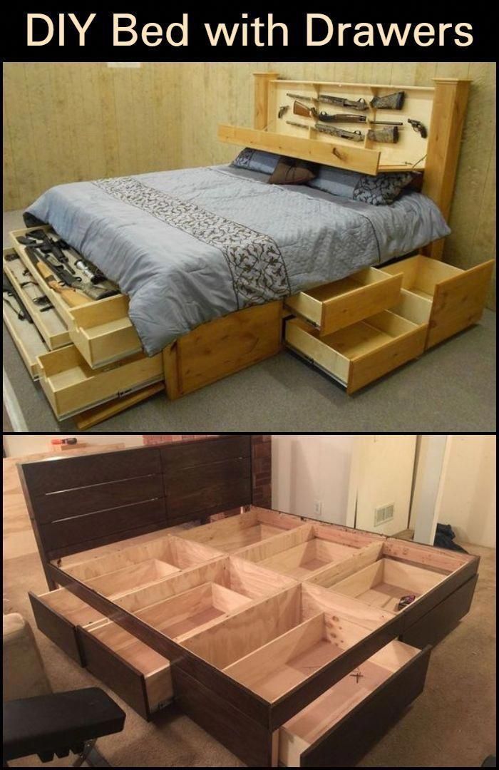 a bed with drawers in it and the bottom is made out of wood