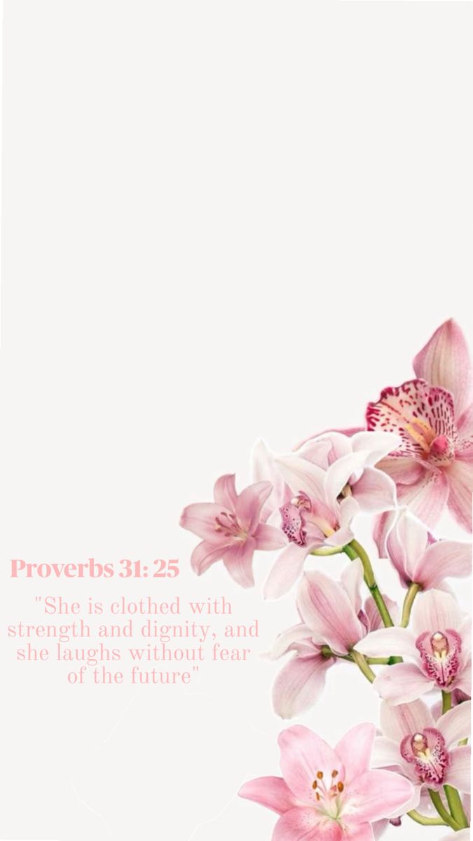 pink flowers on white background with bible verse