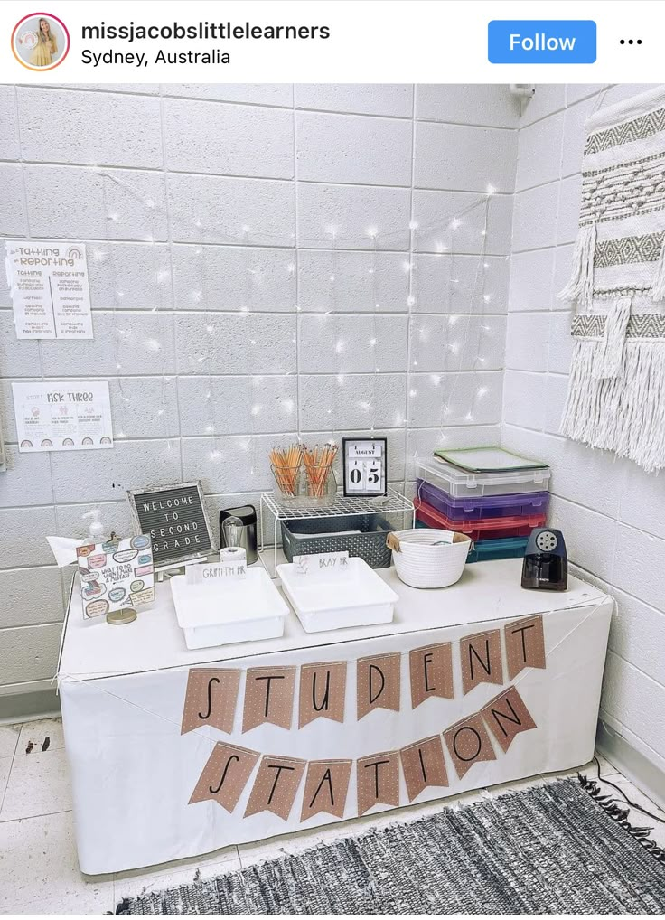 a white table topped with lots of items