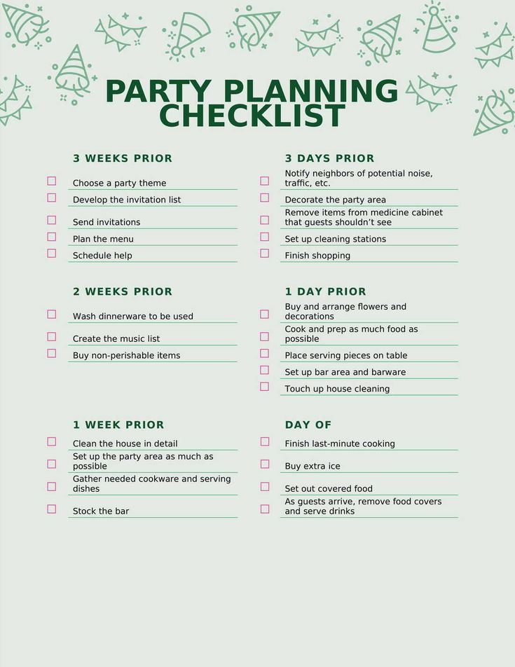 the party planning checklist is shown in green