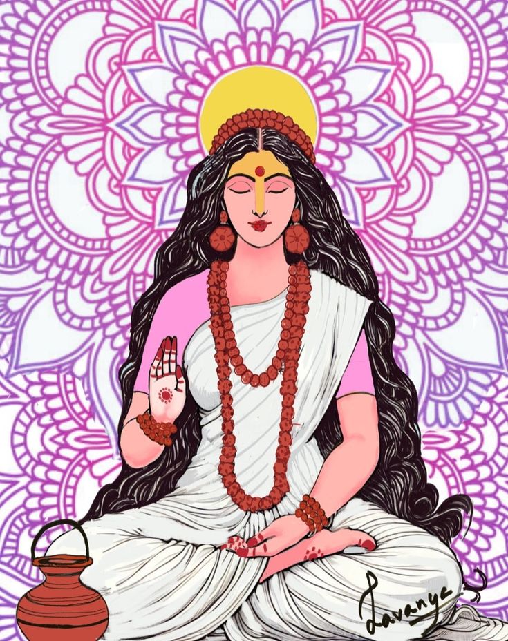 Navaratri Day 2 : Goddess Brahmacharini 🙏. Goddess of spiritual wisdom and growth, inner strength, peace and clarity. #navratri #goddessbhamracharini #peace #love #spiritual #awakening #viral #digitalart #digitalillustration Navaratri Day 2, Goddess Brahmacharini, Love Spiritual, Spiritual Wisdom, Inner Strength, Spiritual Awakening, Peace Love, Digital Illustration, Spirituality