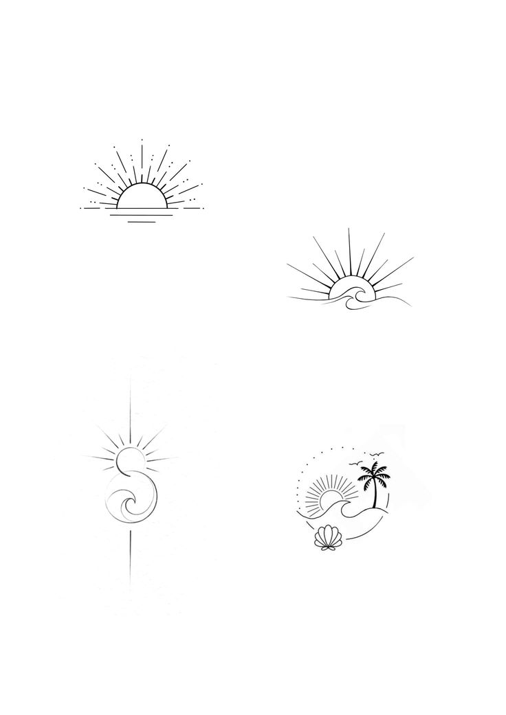 four different types of sun and clouds in black and white, each with the same symbol