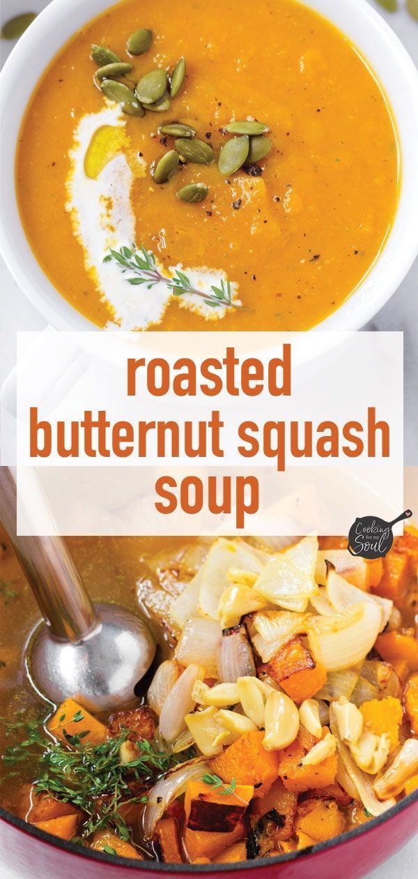 roasted butternut squash soup in a bowl with a spoon