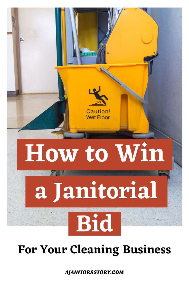 a yellow trash can with the words how to win a janitorial bid for your cleaning business