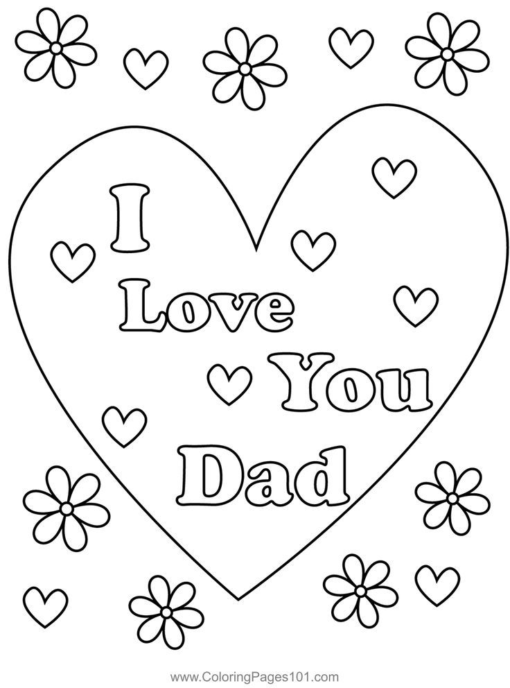 i love you dad coloring page with hearts and flowers