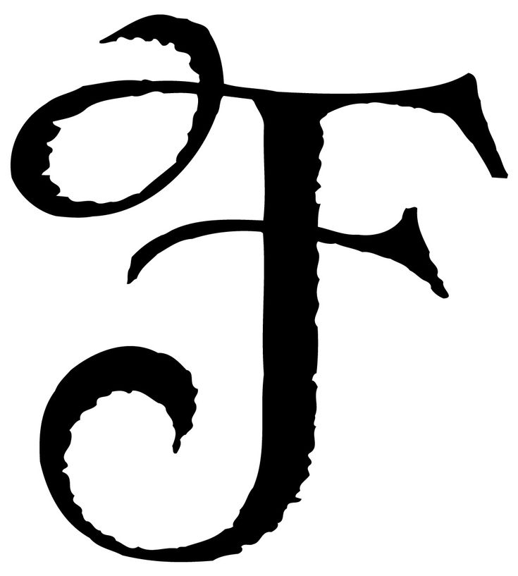 an image of the letter f in black and white, with some other words below it