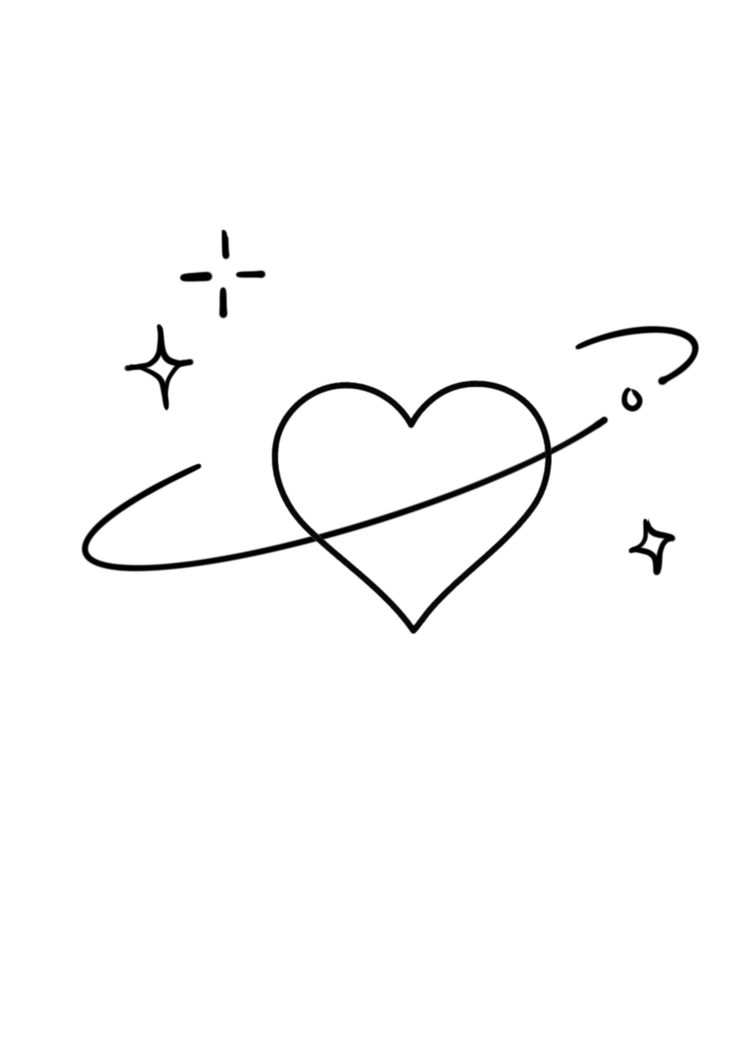 a drawing of a heart with an arrow in the center and stars around it on a white background