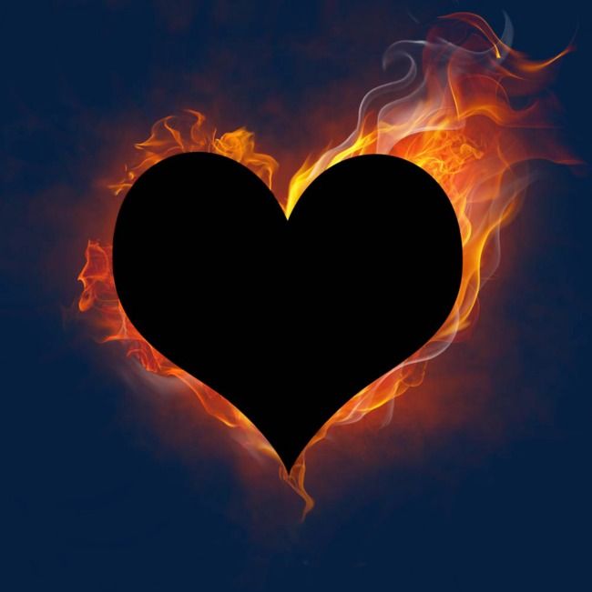 a black heart with flames in the middle