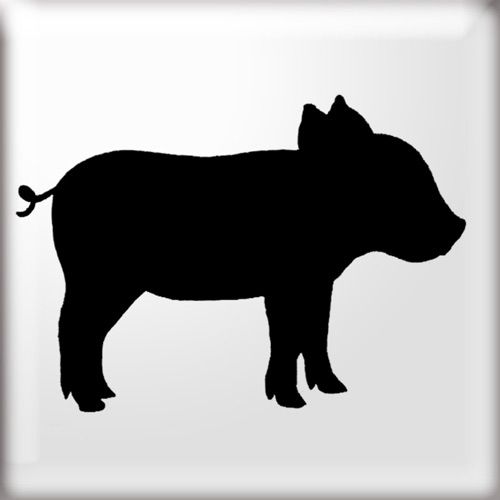 the silhouette of a pig is shown in black and white, against a light gray background