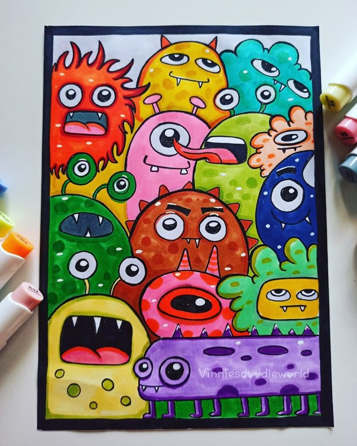 an art project with colored markers and crayons