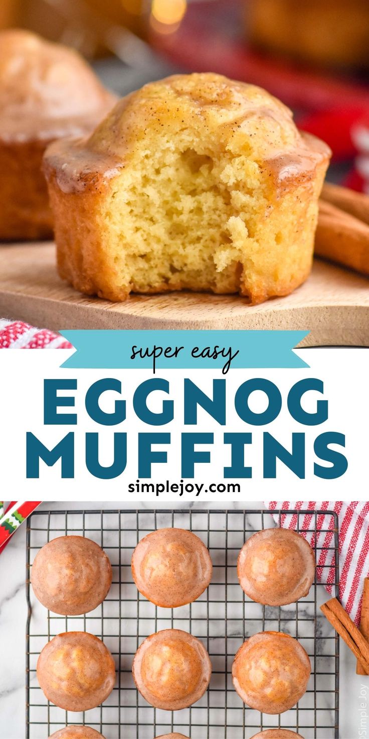 eggnog muffins on a cooling rack with cinnamon sticks in the background