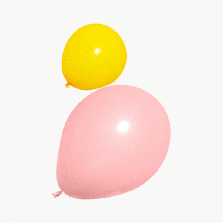 two balloons floating in the air on top of each other, one yellow and one pink