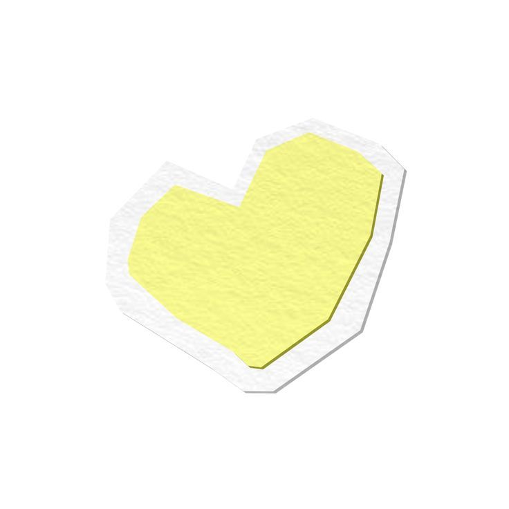 a piece of yellow paper with a heart cut out of it on a white background