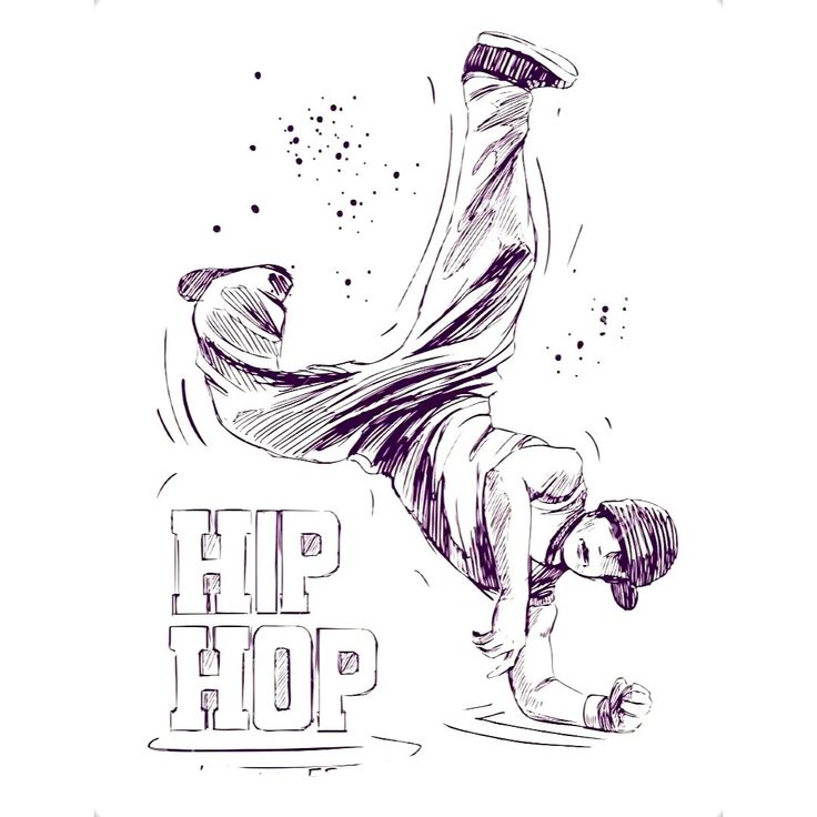 a drawing of a man doing a handstand on his skateboard with the words hip hop above him