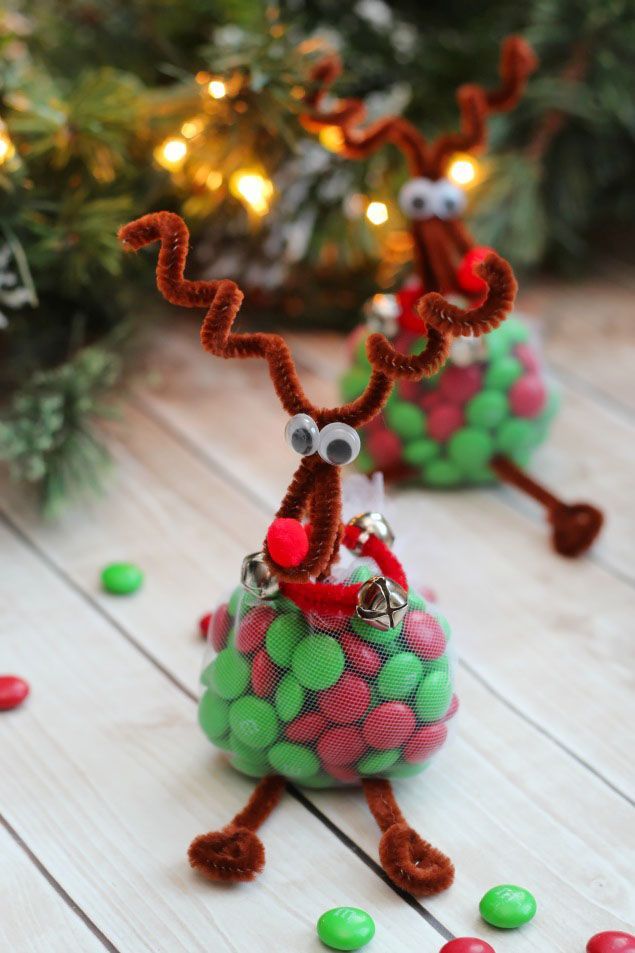 christmas ornaments made out of candy balls and reindeer noses