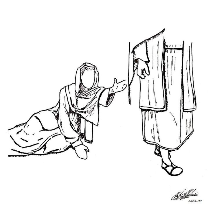 a drawing of two people standing next to each other and one person reaching for the door