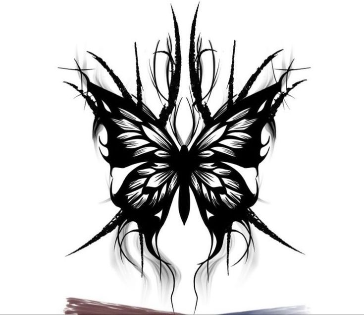 a black and white drawing of a butterfly with long wings on it's back