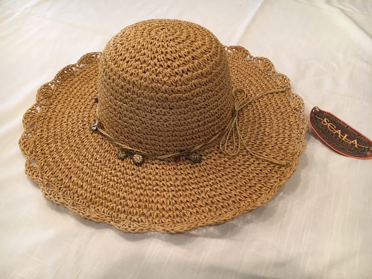 Scala Women's straw hat with sea shell hat band and scalloped brim Womens Straw Hats, Sand Toys, Beach Gear, Beach Hat, Hat Band, Sea Shell, Straw Hat, Floppy Hat, Cowboy Hats