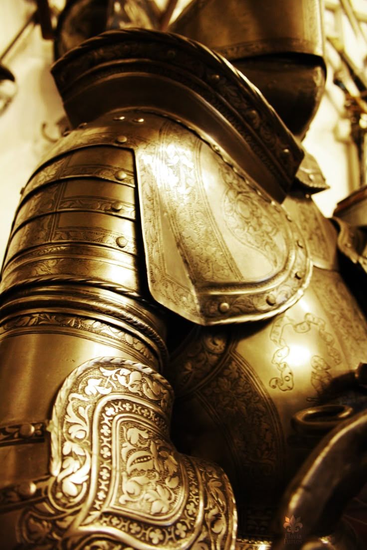 a close up of a knight's armor and helmet